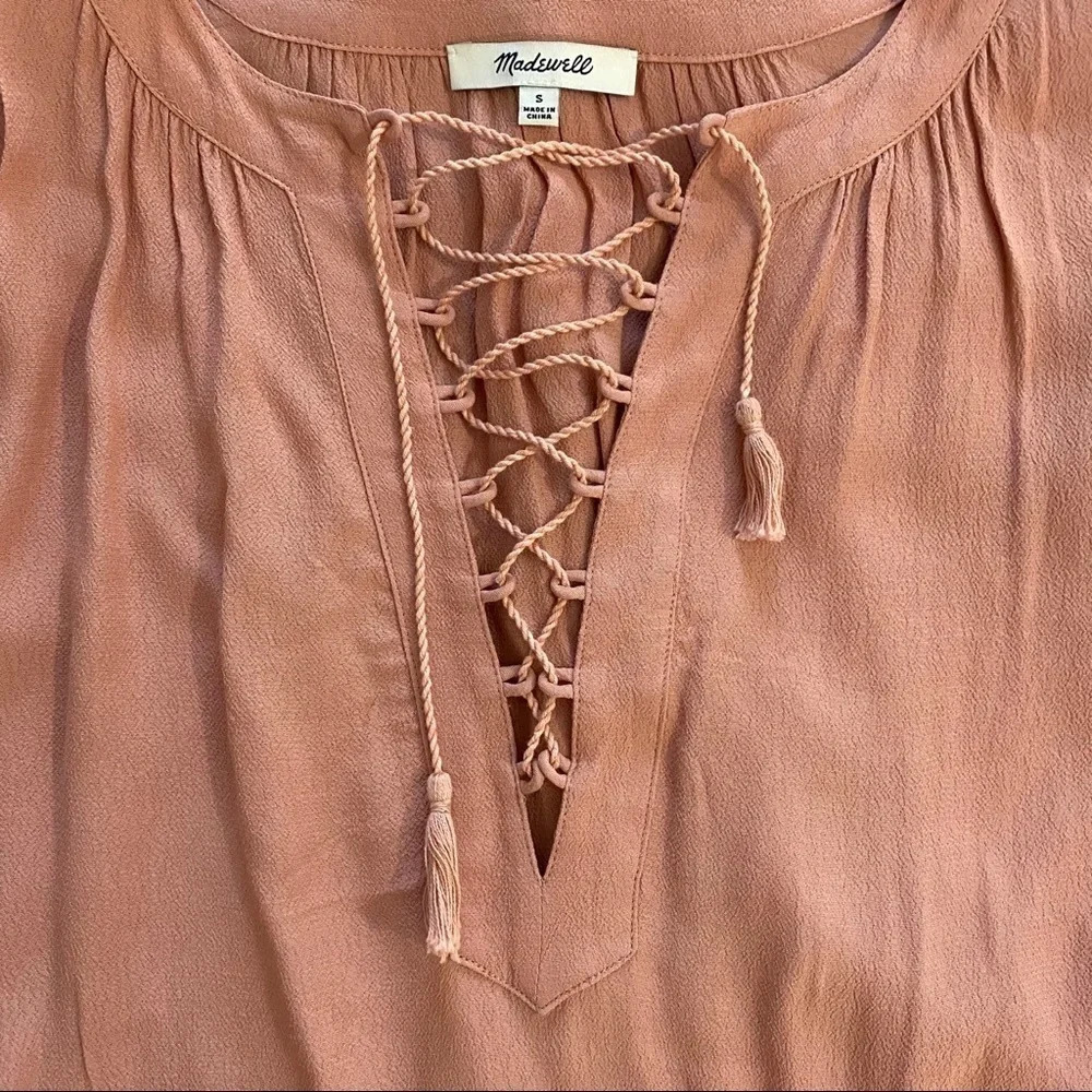MADEWELL lace up peasant blouse top dusty rose S - Picture 4 of 10